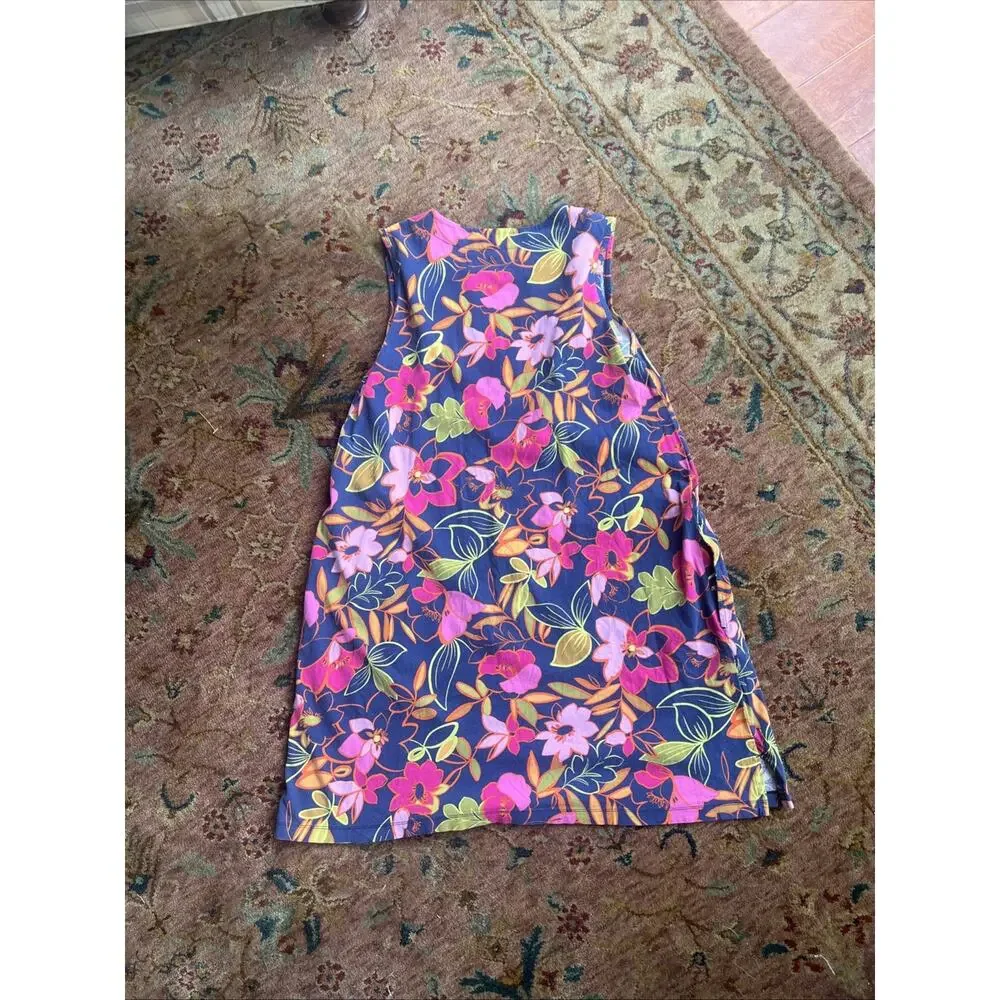 Lands End Swim Cover-Up Tank Sleeveless Tropical Dress Pockets L Petite (14-16) - Picture 3 of 8